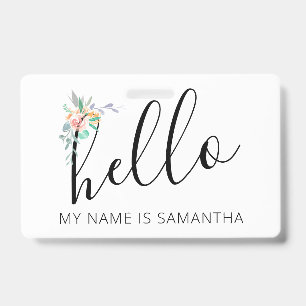 Hello Custom Name Floral Edge Badge