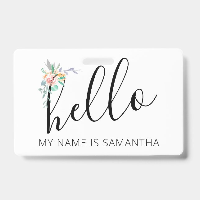 Hello Custom Name Floral Edge Badge (Front)