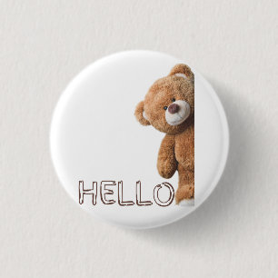 Hello Cute Brown Teddy Bear 1 Inch Round Button