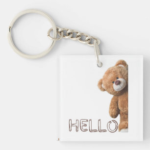 Hello Cute Brown Teddy Bear         Keychain
