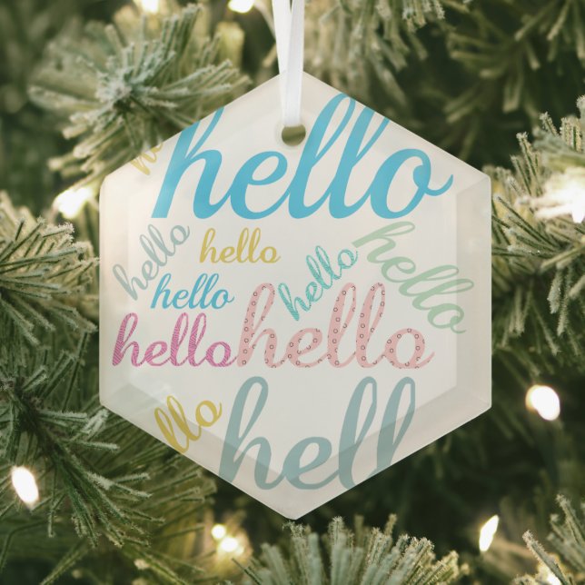 Hello Cute Colourful Hello Gifts Glass Ornament (Insitu)