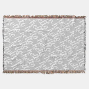 Hello Cute Grey and White Hello Gifts Throw Blanket