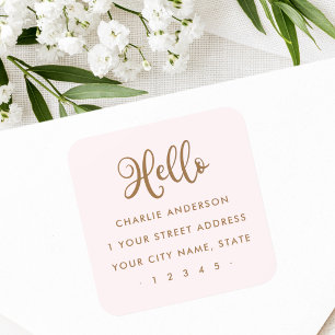 Hello cute script modern minimalist return address square sticker