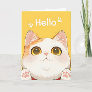 Hello Cute White Cat Holiday Card