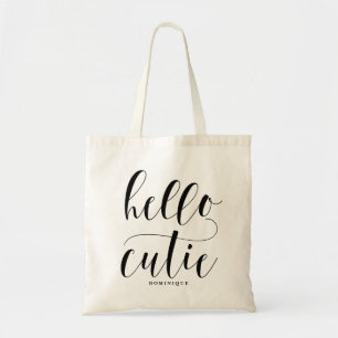Hello Cutie Black Modern Calligraphy Personalized Tote Bag