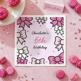 Hello Cutie Cartoon Pink Bow Birthday Party Napkin