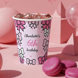 Hello Cutie Cartoon Pink Bow Birthday Party Paper Cups