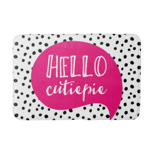 Hello cutie-pie spotty pink bath mat