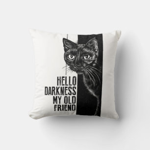 Hello Darkness My Old Friend Black Cat Sketch V2 Throw Pillow