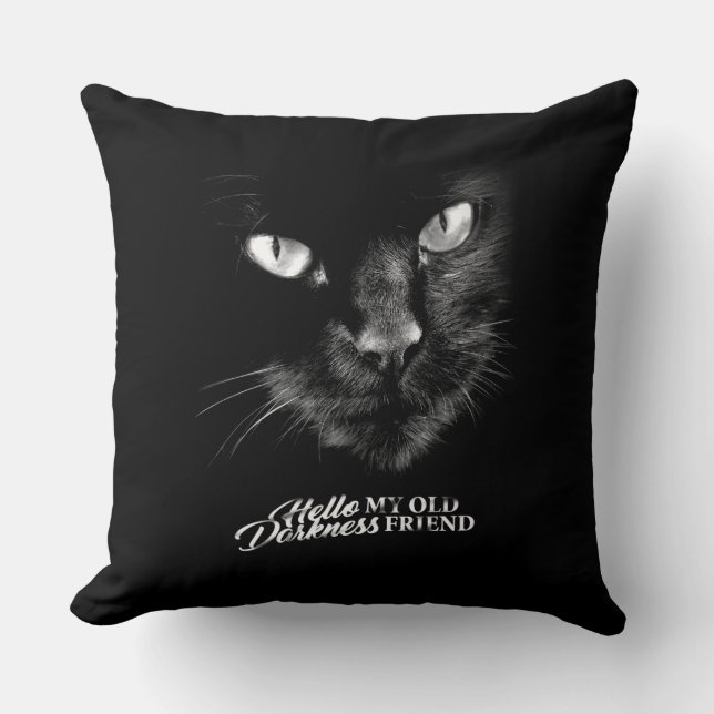 Hello Darkness My Old Friend Cat - Version 1 Throw Pillow (Front)
