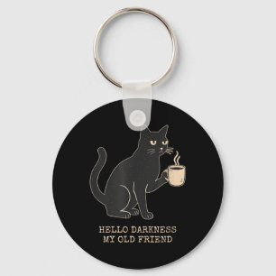 Hello Darkness Old Friend Cat and Coffee Halloween Keychain