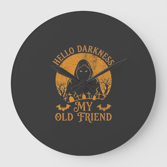 Hello Darkness Old Friend Reaper Orange Moon Grave Large Clock (Front)