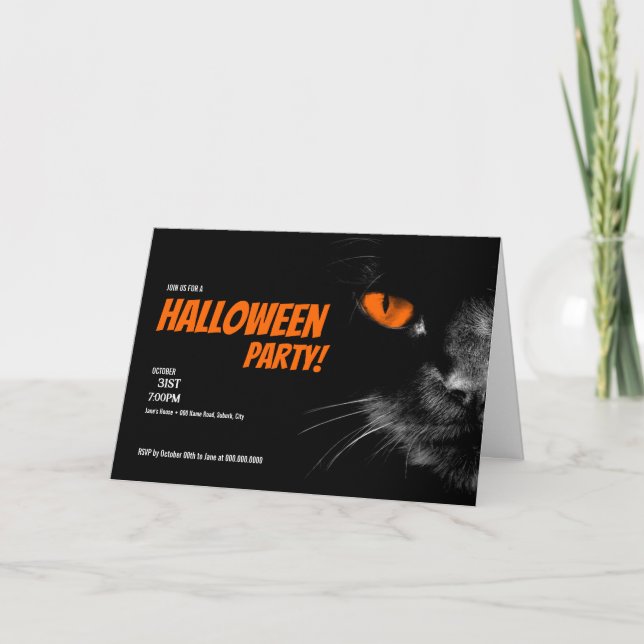 Hello Darkness Orange Eyes Halloween Party Card (Front)