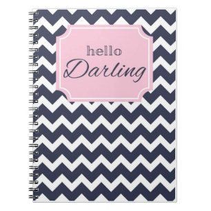 Hello Darling Navy Chevron + Pink Frame Notebook