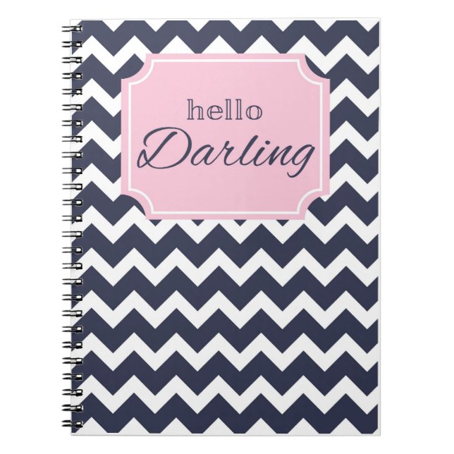Hello Darling Navy Chevron + Pink Frame Notebook (Front)