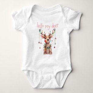 Hello Deer Whimsy Reindeer and Christmas Lights Baby Bodysuit