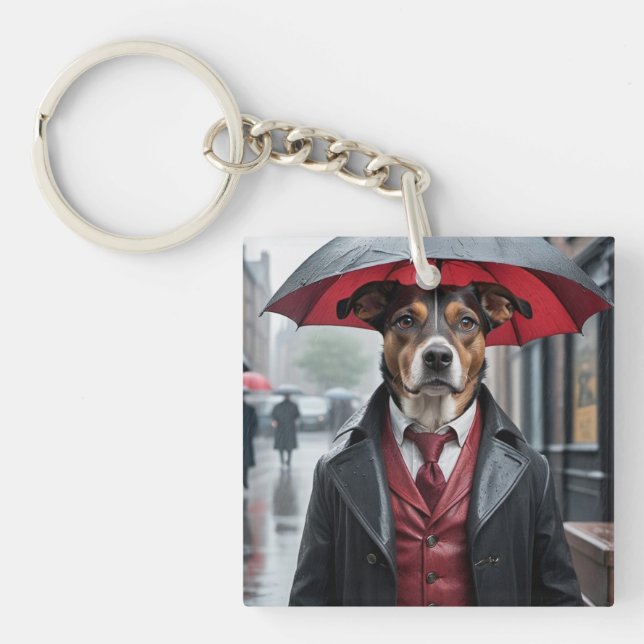 Hello Dog dressy dog rainy day keychain. Keychain (Front)