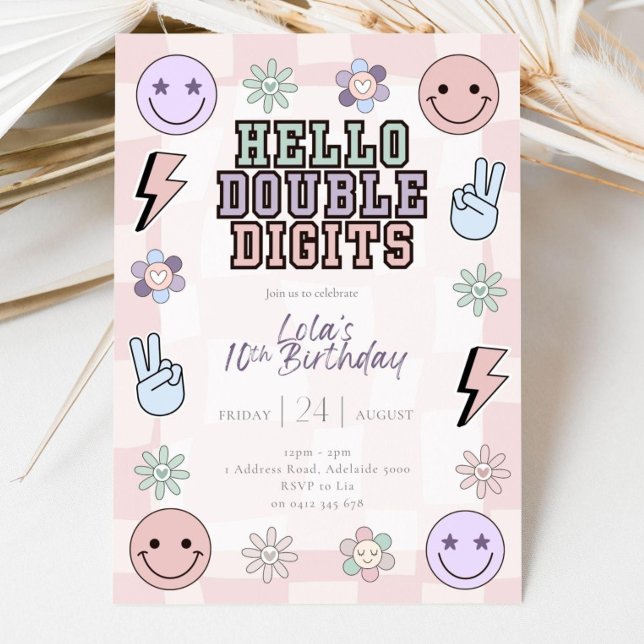 Hello Double Digits Birthday Invitation Girl, 10th (Creator Uploaded)