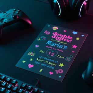 Hello Double Digits Gaming 10th Birthday Invitation