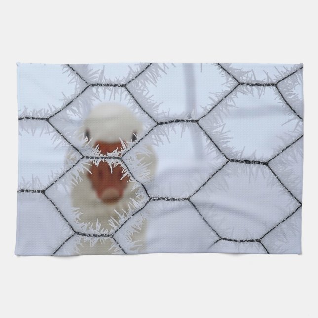 Hello! Duck behind frosted fence kitchen Kitchen Towel (Horizontal)