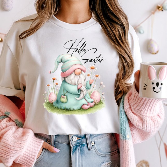 Hello Easter Gnome Tee, Cozy Wildflower Easter T-Shirt (Creator Uploaded)