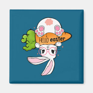 Hello Easter Reverse Bunny Retro Magnet