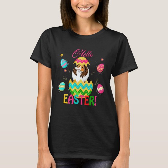 Hello Easter Shetland Sheepdog Inside Chocolate Eg T-Shirt (Front)