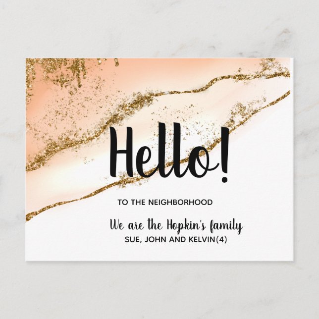Hello,Editable We're New to the Neighbourhood gold Postcard (Front)