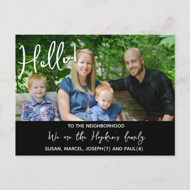 Hello,Editable We're New to the Neighbourhood phot Postcard (Front)