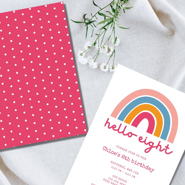 Hello Eight Rainbow Girl's 8th Birthday Party  Invitation (Creator Uploaded)