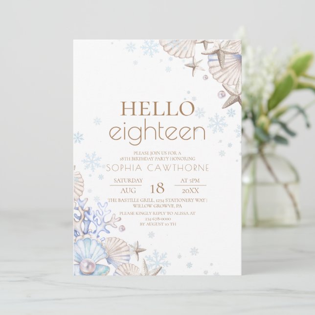 Hello Eighteen Soft Minimal Elegance Birthday  Invitation (Standing Front)