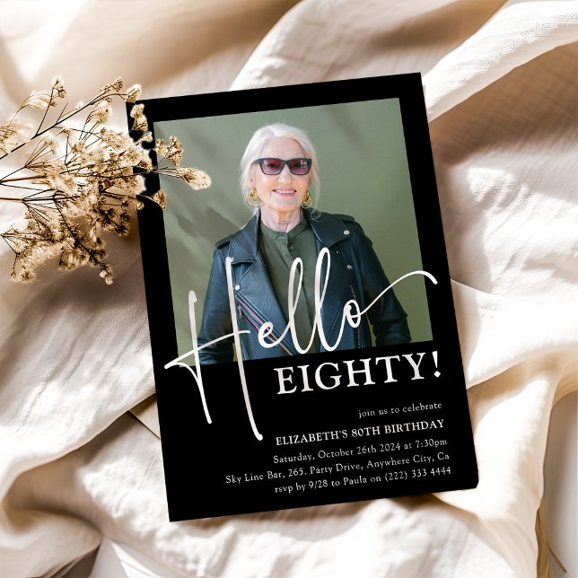 Hello EIGHTY! Minimal 80th Birthday Party Invitation (Creator Uploaded)