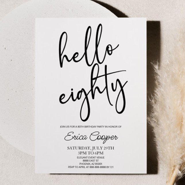 Hello Eighty Minimal Elegant 80th Birthday Party Invitation (Creator Uploaded)