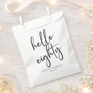 Hello Eighty Minimalist Simple 80th Birthday Party Favour Bag