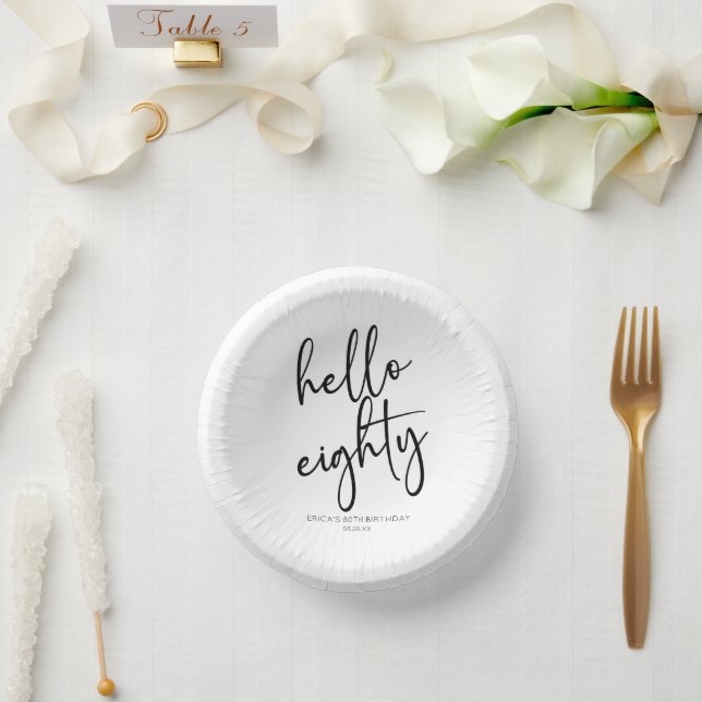 Hello Eighty Minimalist Simple 80th Birthday Party Paper Plate (Wedding)
