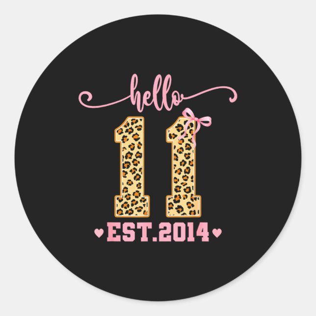 Hello Eleven Est 2014 11th Birthday Coquette Bow L Classic Round Sticker (Front)