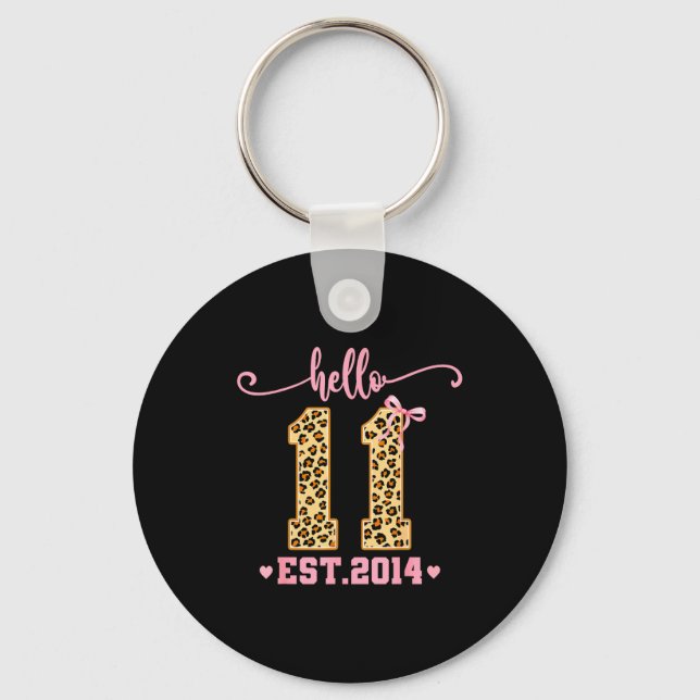 Hello Eleven Est 2014 11th Birthday Coquette Bow L Keychain (Front)