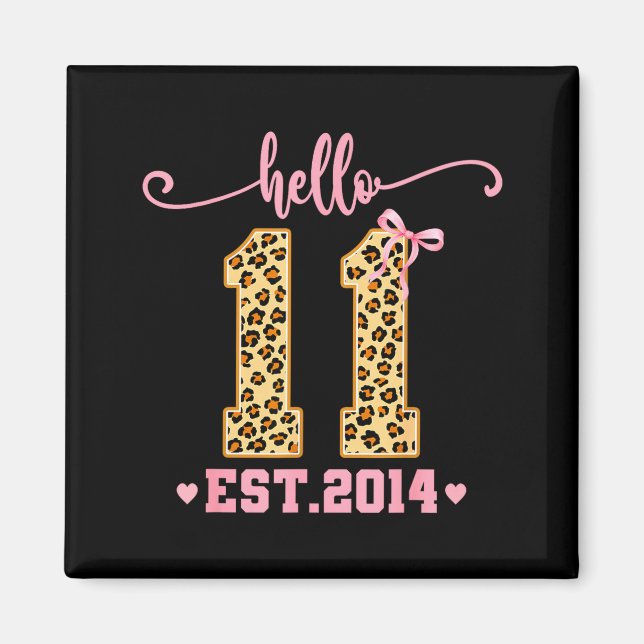 Hello Eleven Est 2014 11th Birthday Coquette Bow L Magnet (Front)