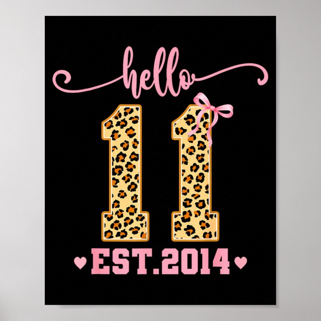 Hello Eleven Est 2014 11th Birthday Coquette Bow L Poster (Front)