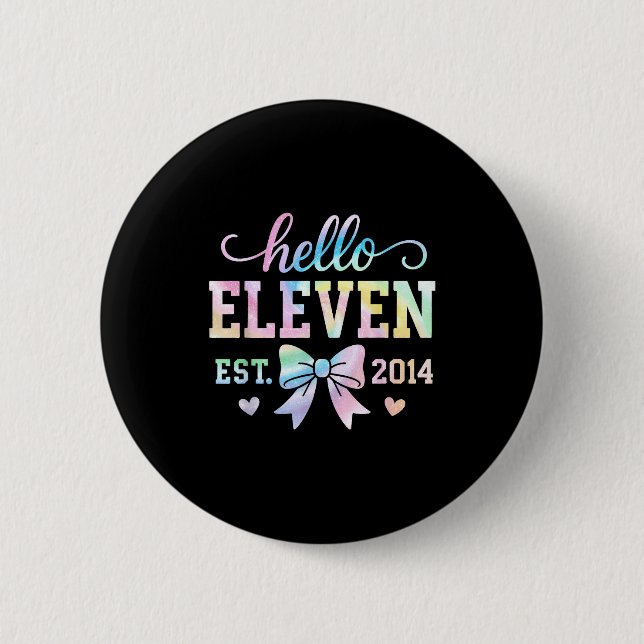 Hello Eleven Est 2014 Coquette Bow 11th Birthday G 2 Inch Round Button (Front)