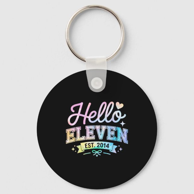 Hello Eleven Est 2014 Coquette Bow 11th Birthday G Keychain (Front)