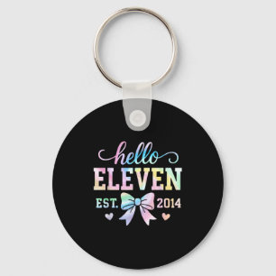 Hello Eleven Est 2014 Coquette Bow 11th Birthday G Keychain