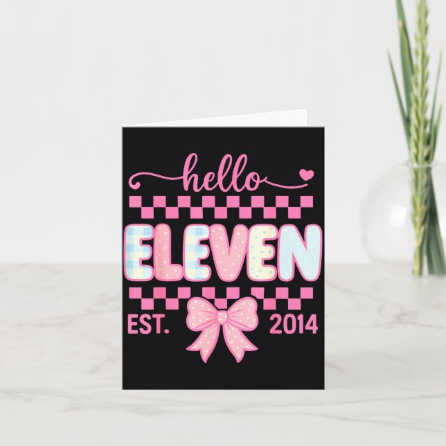 Hello Eleven Est 2014 Coquette Bow Happy 11th Birt Card (Front)
