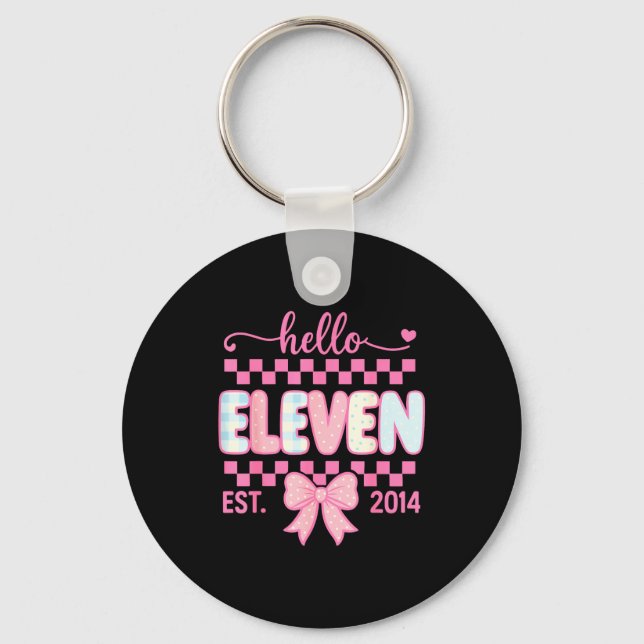 Hello Eleven Est 2014 Coquette Bow Happy 11th Birt Keychain (Front)