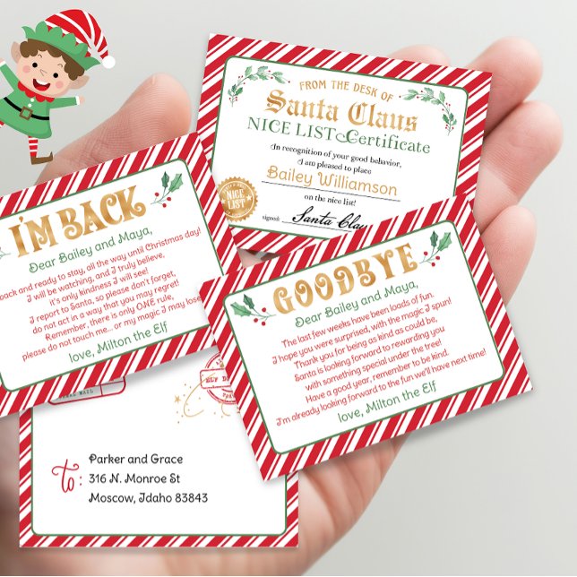 Hello Elf Goodbye Elf North Pole Nice Certificate (mini elf letter, print from home mini elf letters mini santa nice certificate letters)