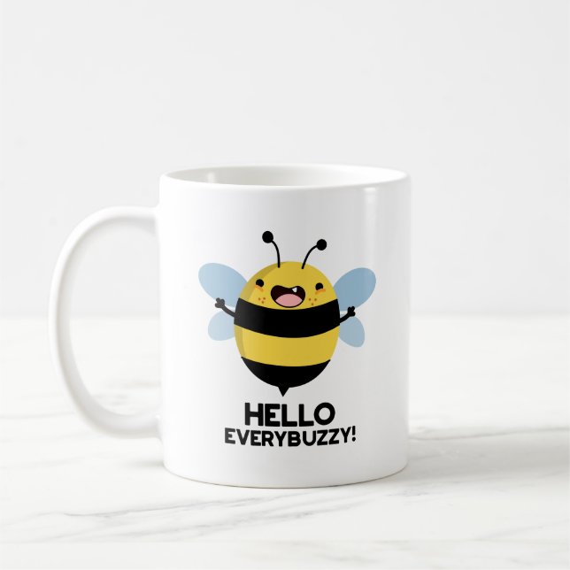 Hello Everybuzzy Funny Bee Pun   Coffee Mug (Left)