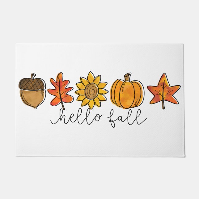 Hello Fall Acorn Sunflower Leaves & Pumpkin Doormat (Front)