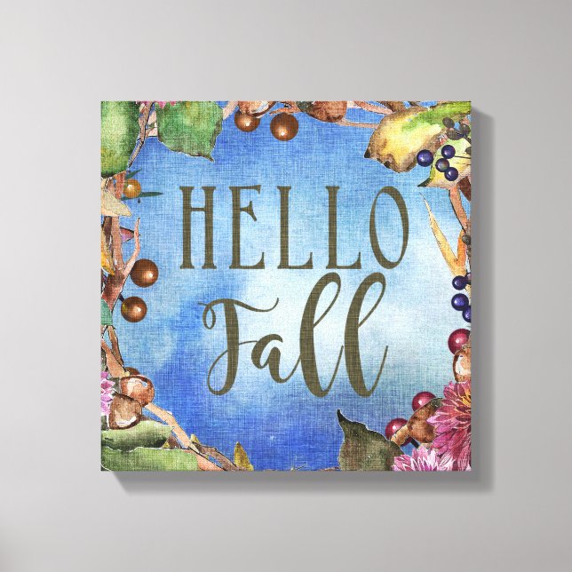 Hello Fall | Acorns, Leaves Wreath Canvas Print (Front)