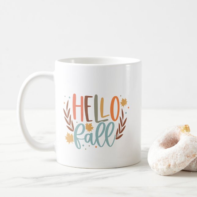 Hello Fall Autumn  Coffee Mug (With Donut)