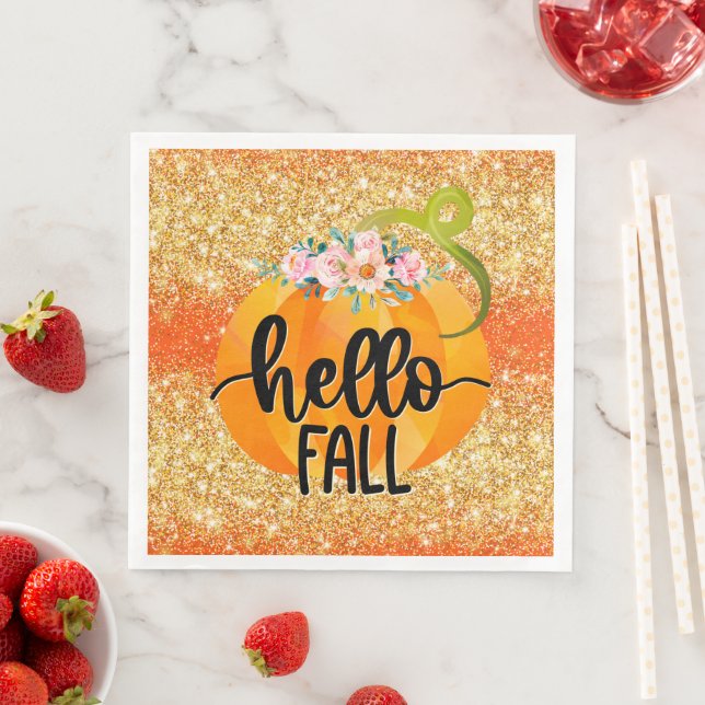 Hello Fall Autumn Customize Colour Napkin (Insitu)